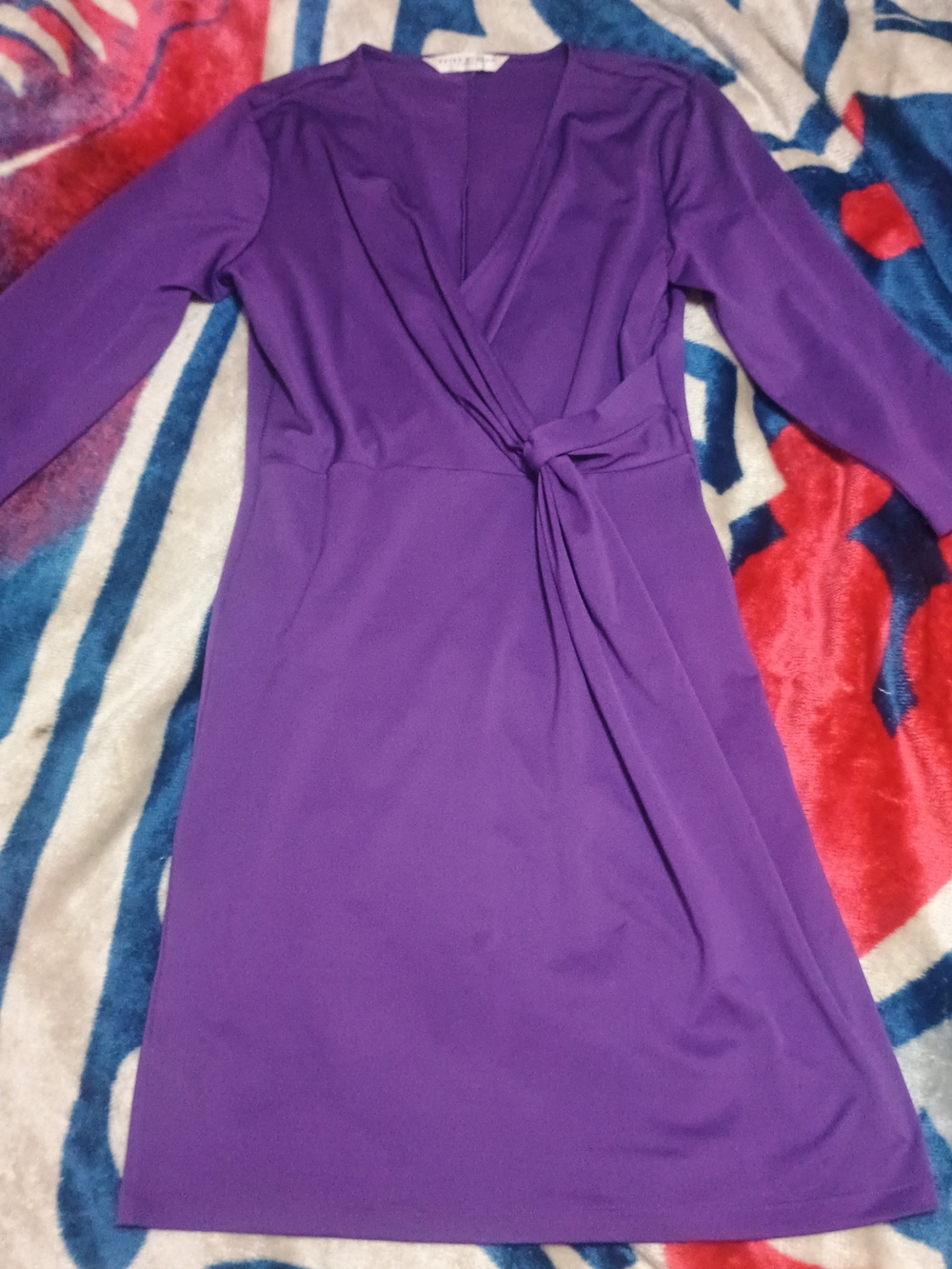 Peter Nygard Purple Wrap-Front Long Sleeve Dress